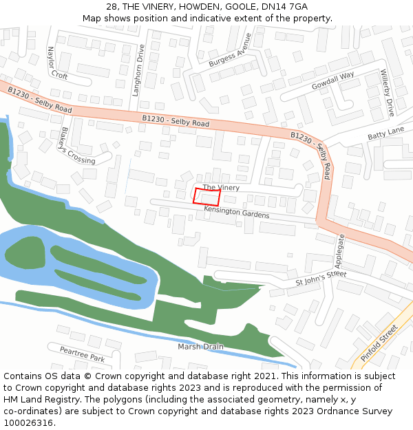 28, THE VINERY, HOWDEN, GOOLE, DN14 7GA: Location map and indicative extent of plot