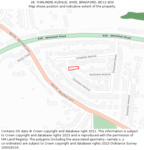 28, THIRLMERE AVENUE, WYKE, BRADFORD, BD12 9DS: Location map and indicative extent of plot