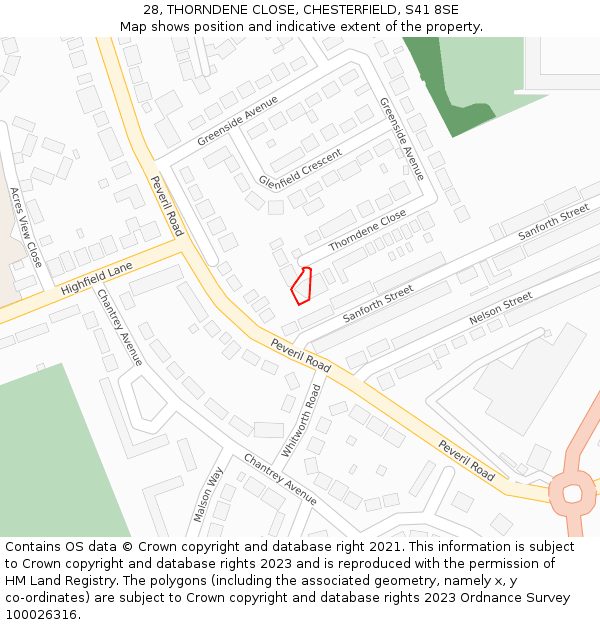 28, THORNDENE CLOSE, CHESTERFIELD, S41 8SE: Location map and indicative extent of plot