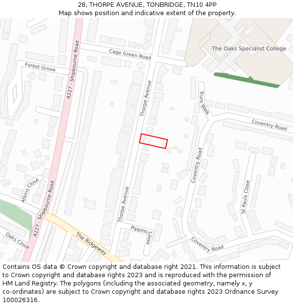 28, THORPE AVENUE, TONBRIDGE, TN10 4PP: Location map and indicative extent of plot