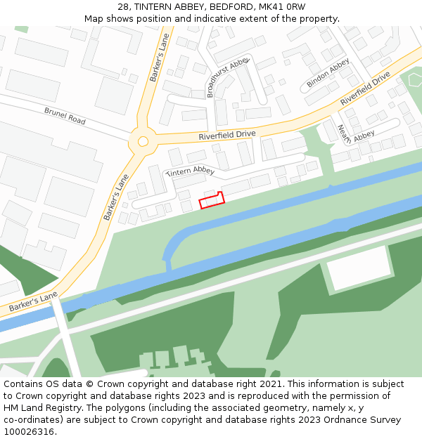 28, TINTERN ABBEY, BEDFORD, MK41 0RW: Location map and indicative extent of plot
