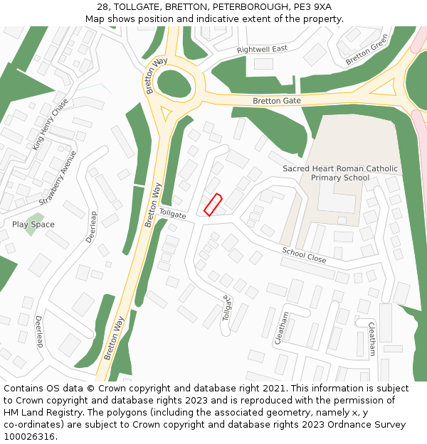 28, TOLLGATE, BRETTON, PETERBOROUGH, PE3 9XA: Location map and indicative extent of plot
