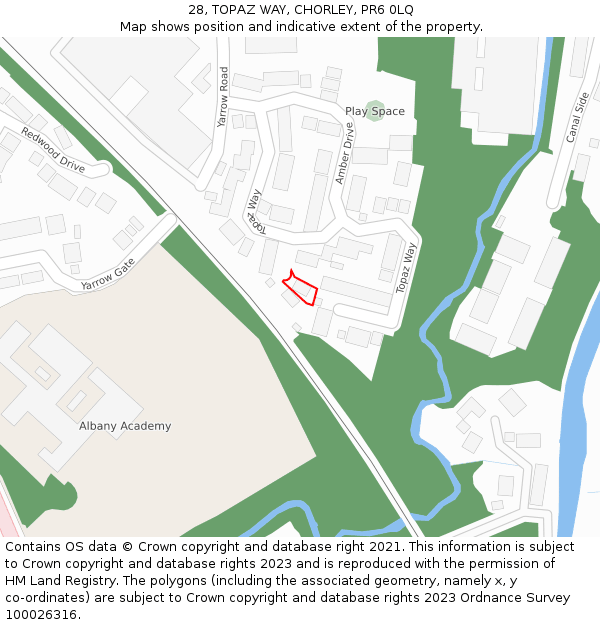 28, TOPAZ WAY, CHORLEY, PR6 0LQ: Location map and indicative extent of plot