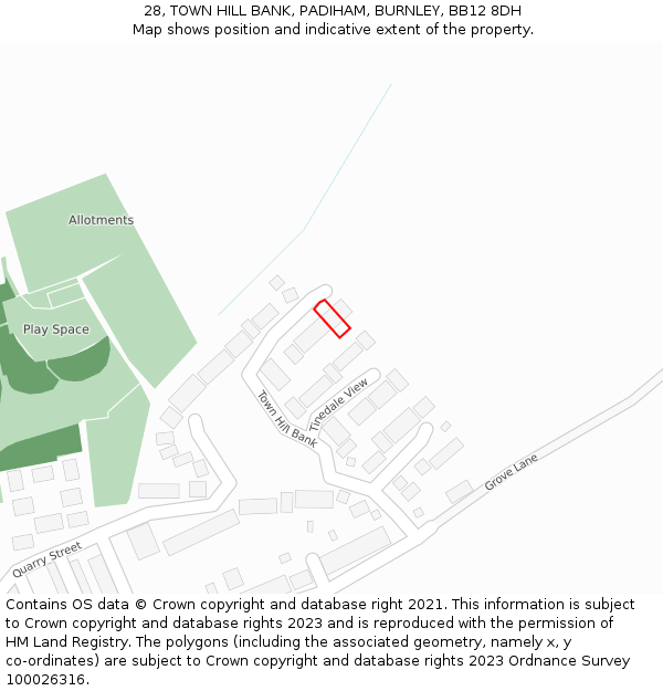 28, TOWN HILL BANK, PADIHAM, BURNLEY, BB12 8DH: Location map and indicative extent of plot