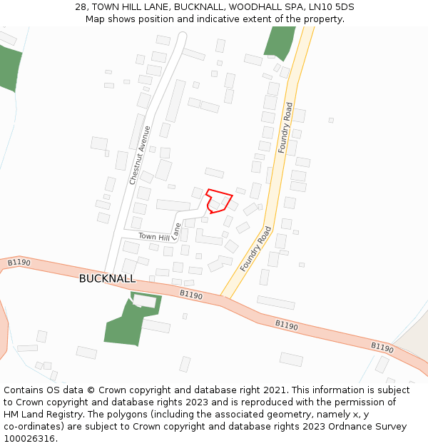 28, TOWN HILL LANE, BUCKNALL, WOODHALL SPA, LN10 5DS: Location map and indicative extent of plot