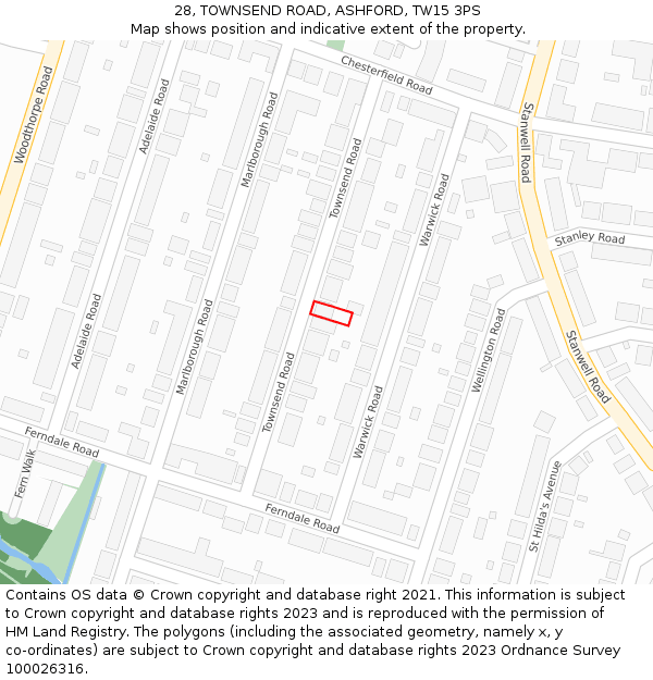 28, TOWNSEND ROAD, ASHFORD, TW15 3PS: Location map and indicative extent of plot