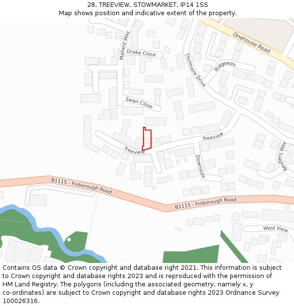 28, TREEVIEW, STOWMARKET, IP14 1SS: Location map and indicative extent of plot