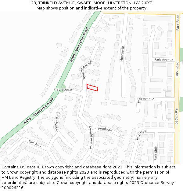 28, TRINKELD AVENUE, SWARTHMOOR, ULVERSTON, LA12 0XB: Location map and indicative extent of plot
