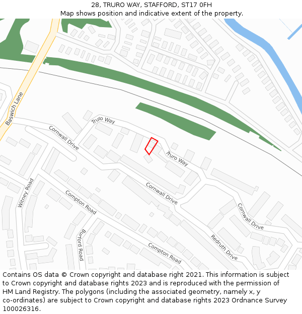 28, TRURO WAY, STAFFORD, ST17 0FH: Location map and indicative extent of plot