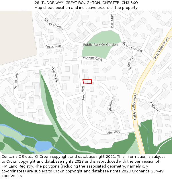 28, TUDOR WAY, GREAT BOUGHTON, CHESTER, CH3 5XQ: Location map and indicative extent of plot