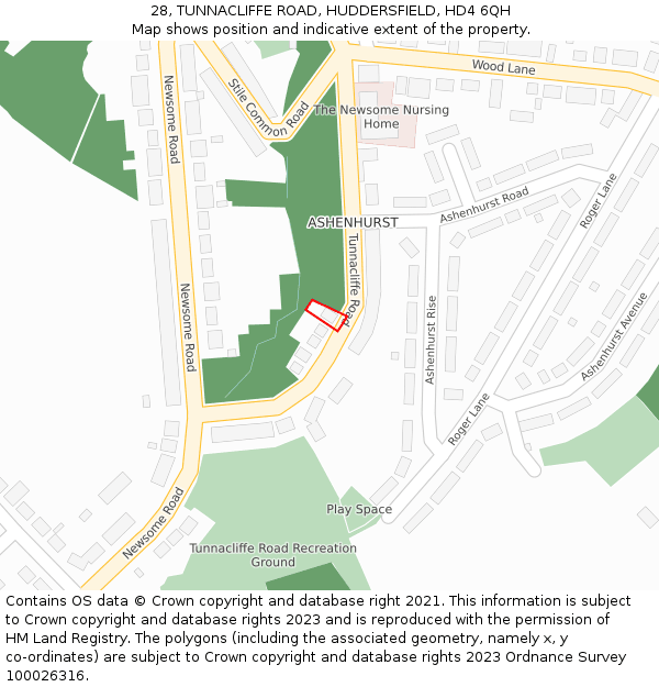 28, TUNNACLIFFE ROAD, HUDDERSFIELD, HD4 6QH: Location map and indicative extent of plot