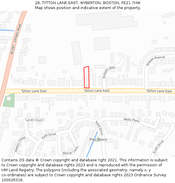28, TYTTON LANE EAST, WYBERTON, BOSTON, PE21 7HW: Location map and indicative extent of plot