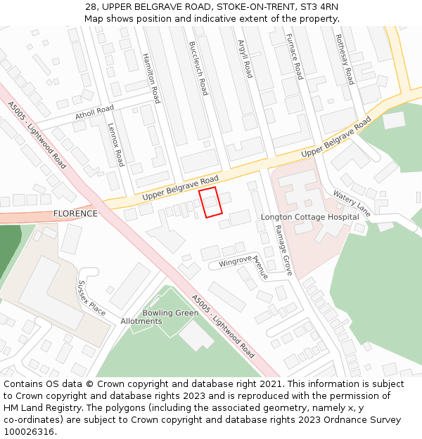 28, UPPER BELGRAVE ROAD, STOKE-ON-TRENT, ST3 4RN: Location map and indicative extent of plot