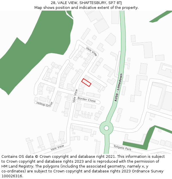 28, VALE VIEW, SHAFTESBURY, SP7 8TJ: Location map and indicative extent of plot