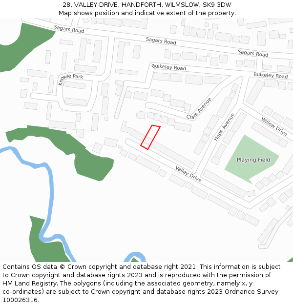 28, VALLEY DRIVE, HANDFORTH, WILMSLOW, SK9 3DW: Location map and indicative extent of plot