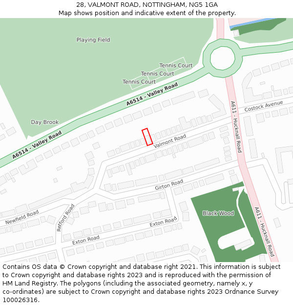 28, VALMONT ROAD, NOTTINGHAM, NG5 1GA: Location map and indicative extent of plot