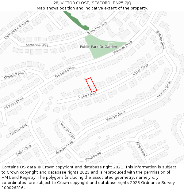 28, VICTOR CLOSE, SEAFORD, BN25 2JQ: Location map and indicative extent of plot