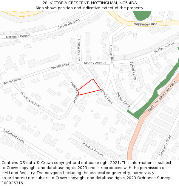 28, VICTORIA CRESCENT, NOTTINGHAM, NG5 4DA: Location map and indicative extent of plot