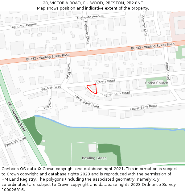 28, VICTORIA ROAD, FULWOOD, PRESTON, PR2 8NE: Location map and indicative extent of plot