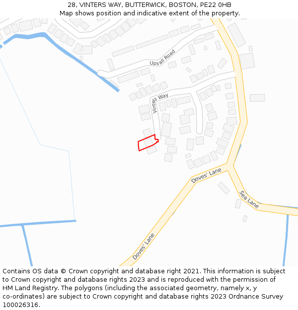 28, VINTERS WAY, BUTTERWICK, BOSTON, PE22 0HB: Location map and indicative extent of plot