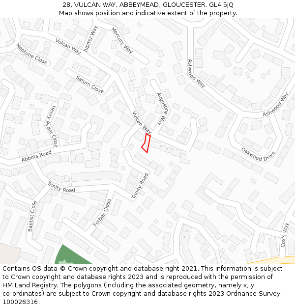 28, VULCAN WAY, ABBEYMEAD, GLOUCESTER, GL4 5JQ: Location map and indicative extent of plot