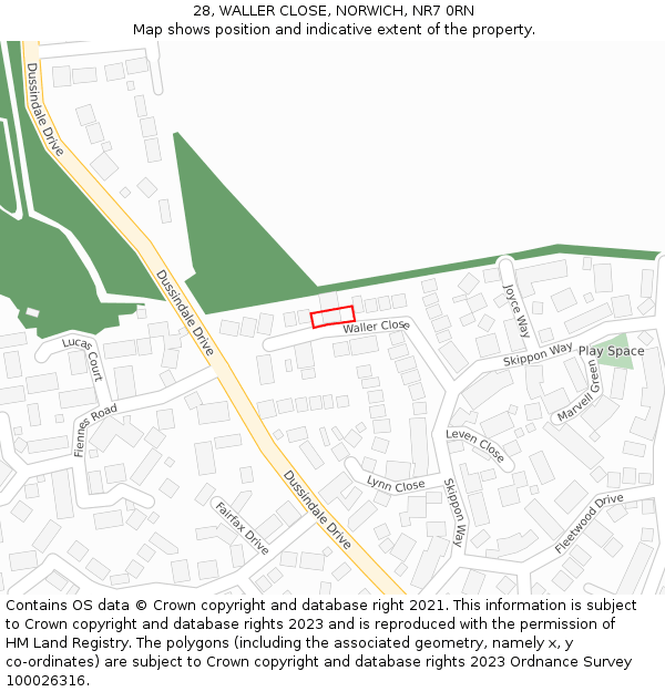 28, WALLER CLOSE, NORWICH, NR7 0RN: Location map and indicative extent of plot