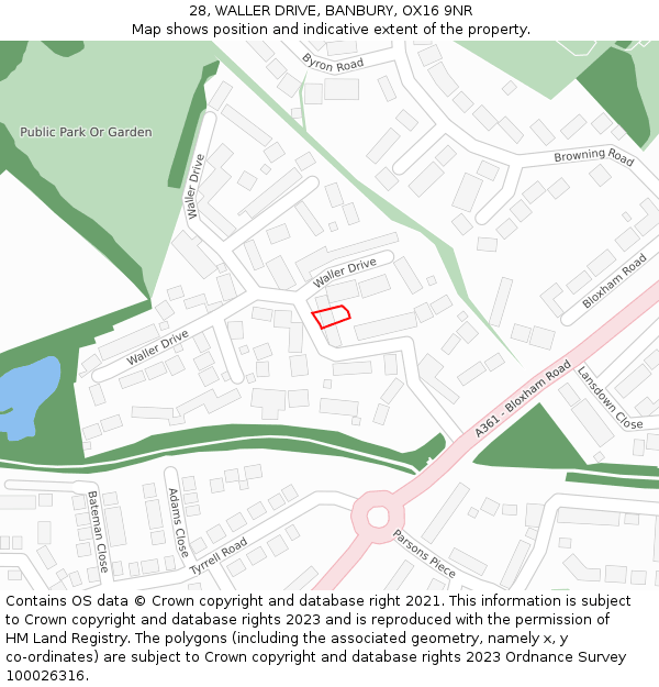 28, WALLER DRIVE, BANBURY, OX16 9NR: Location map and indicative extent of plot