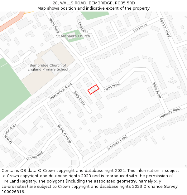 28, WALLS ROAD, BEMBRIDGE, PO35 5RD: Location map and indicative extent of plot