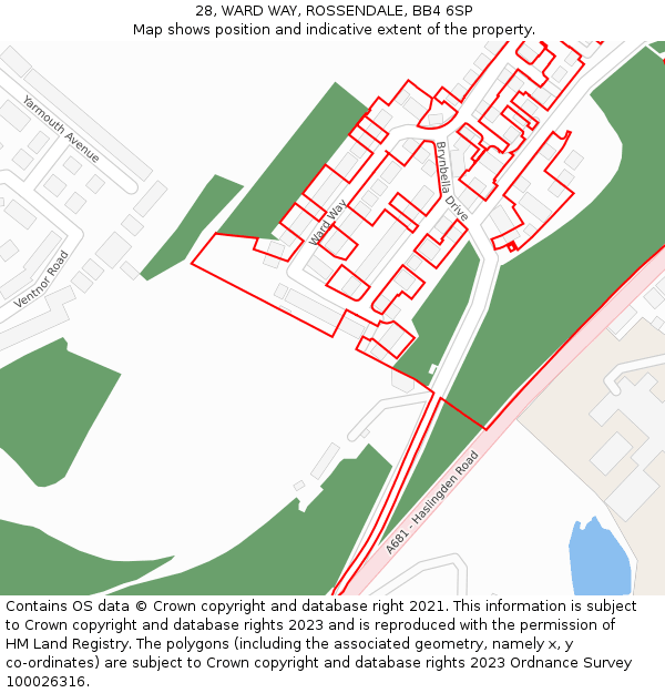28, WARD WAY, ROSSENDALE, BB4 6SP: Location map and indicative extent of plot