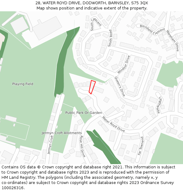 28, WATER ROYD DRIVE, DODWORTH, BARNSLEY, S75 3QX: Location map and indicative extent of plot