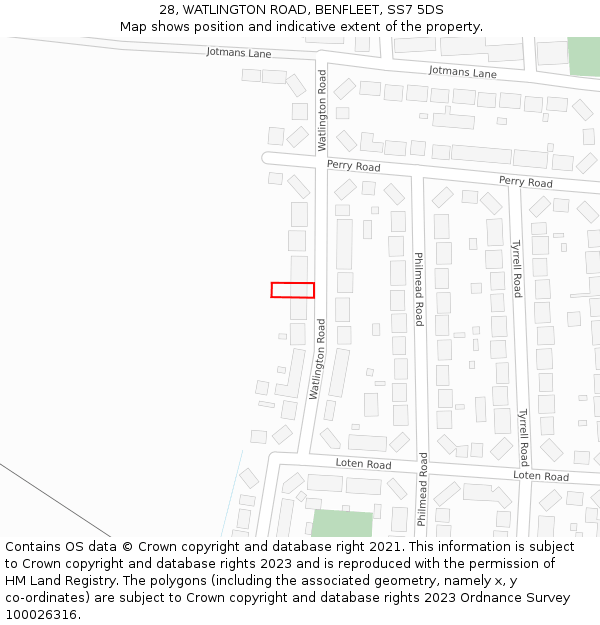 28, WATLINGTON ROAD, BENFLEET, SS7 5DS: Location map and indicative extent of plot