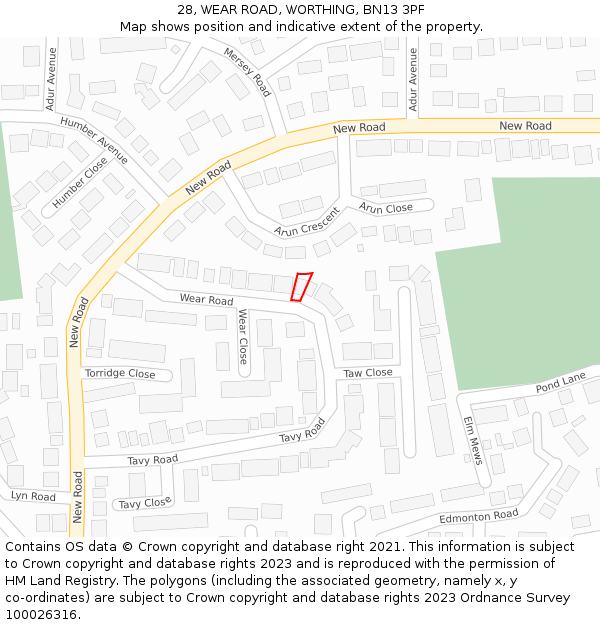 28, WEAR ROAD, WORTHING, BN13 3PF: Location map and indicative extent of plot