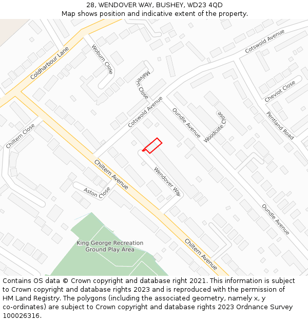 28, WENDOVER WAY, BUSHEY, WD23 4QD: Location map and indicative extent of plot