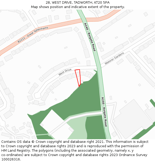 28, WEST DRIVE, TADWORTH, KT20 5PA: Location map and indicative extent of plot