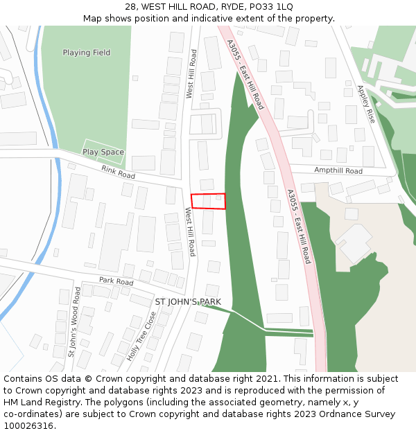 28, WEST HILL ROAD, RYDE, PO33 1LQ: Location map and indicative extent of plot