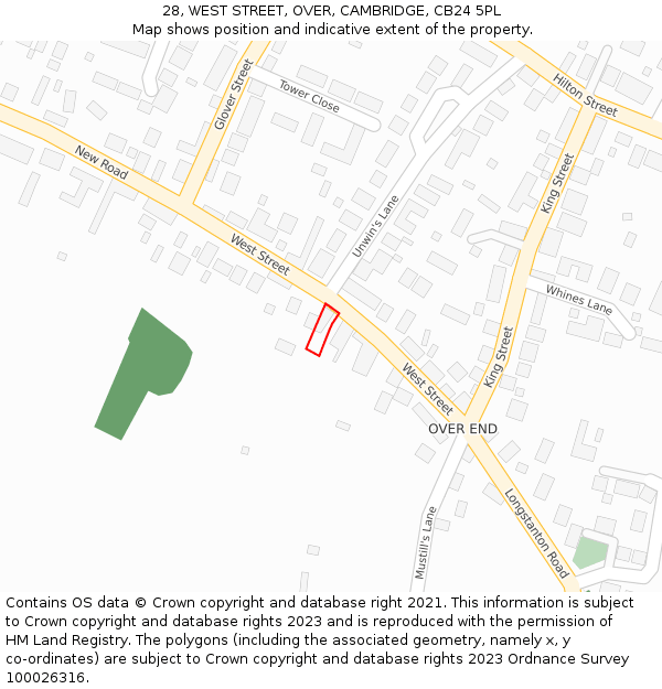 28, WEST STREET, OVER, CAMBRIDGE, CB24 5PL: Location map and indicative extent of plot