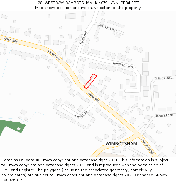 28, WEST WAY, WIMBOTSHAM, KING'S LYNN, PE34 3PZ: Location map and indicative extent of plot