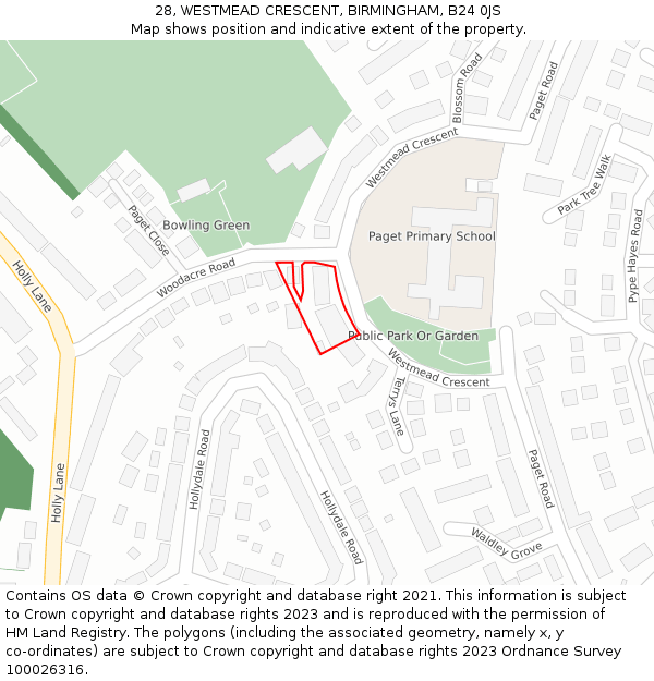 28, WESTMEAD CRESCENT, BIRMINGHAM, B24 0JS: Location map and indicative extent of plot
