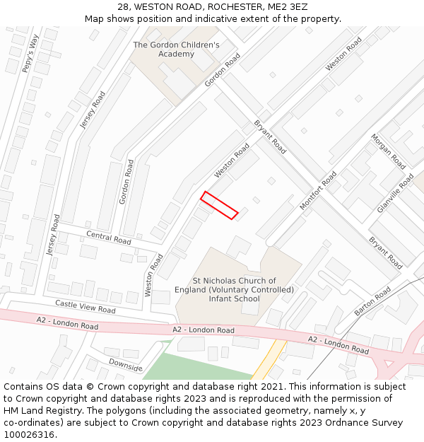 28, WESTON ROAD, ROCHESTER, ME2 3EZ: Location map and indicative extent of plot