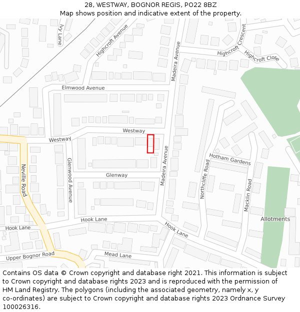 28, WESTWAY, BOGNOR REGIS, PO22 8BZ: Location map and indicative extent of plot