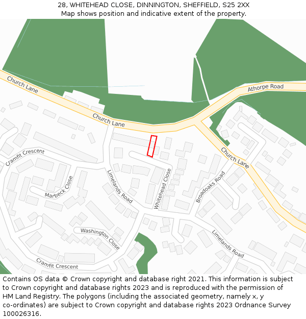 28, WHITEHEAD CLOSE, DINNINGTON, SHEFFIELD, S25 2XX: Location map and indicative extent of plot