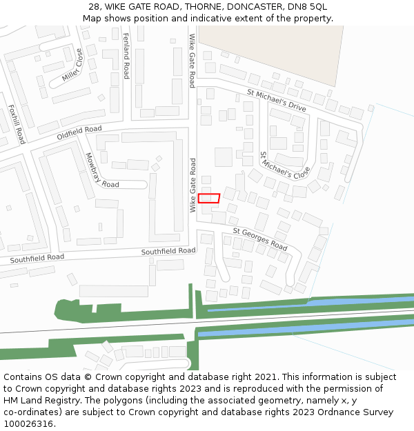 28, WIKE GATE ROAD, THORNE, DONCASTER, DN8 5QL: Location map and indicative extent of plot