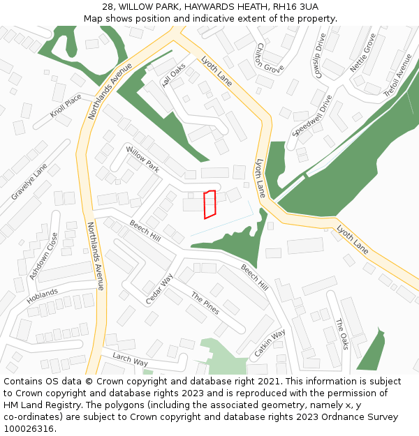 28, WILLOW PARK, HAYWARDS HEATH, RH16 3UA: Location map and indicative extent of plot