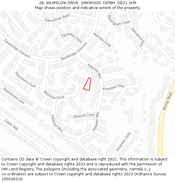 28, WILMSLOW DRIVE, OAKWOOD, DERBY, DE21 2HR: Location map and indicative extent of plot