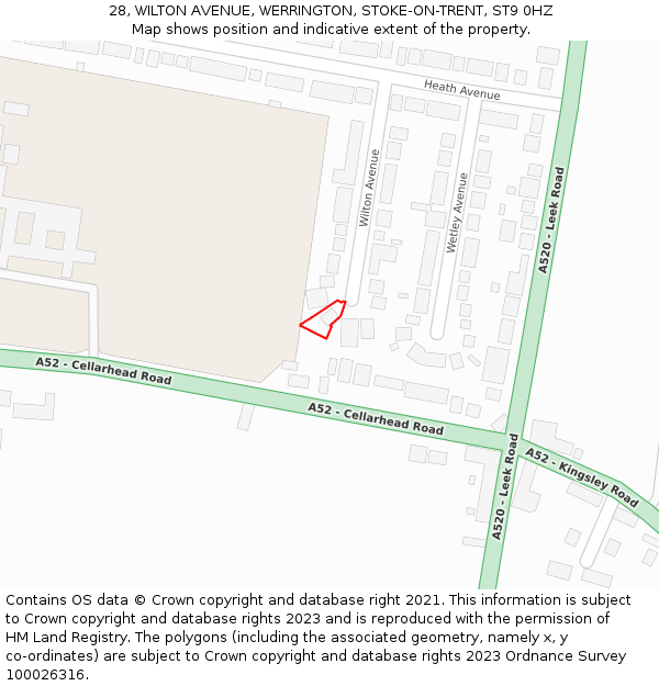 28, WILTON AVENUE, WERRINGTON, STOKE-ON-TRENT, ST9 0HZ: Location map and indicative extent of plot