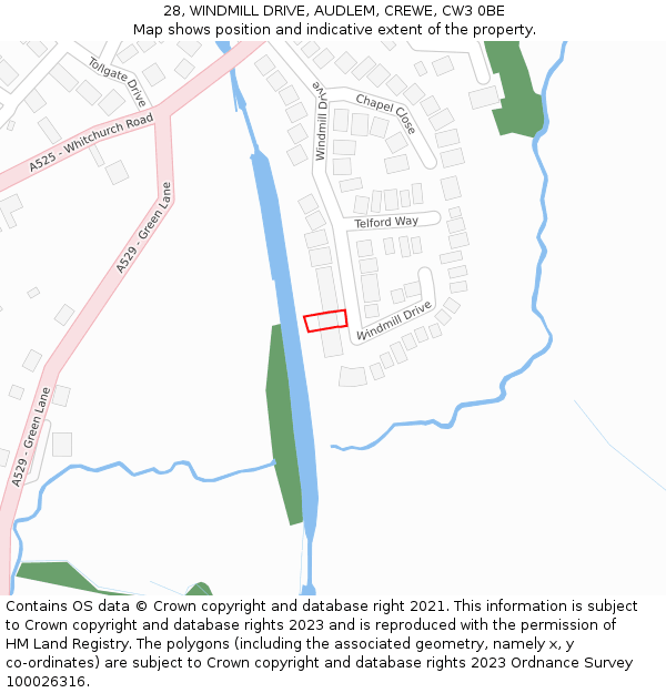 28, WINDMILL DRIVE, AUDLEM, CREWE, CW3 0BE: Location map and indicative extent of plot