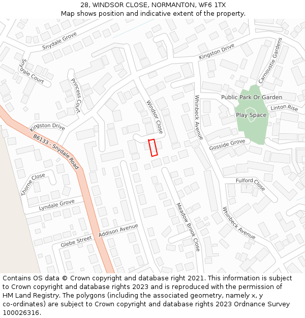 28, WINDSOR CLOSE, NORMANTON, WF6 1TX: Location map and indicative extent of plot