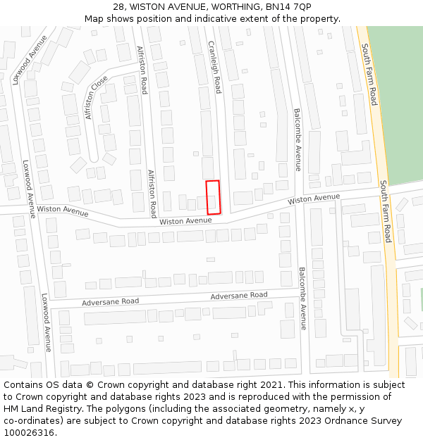 28, WISTON AVENUE, WORTHING, BN14 7QP: Location map and indicative extent of plot