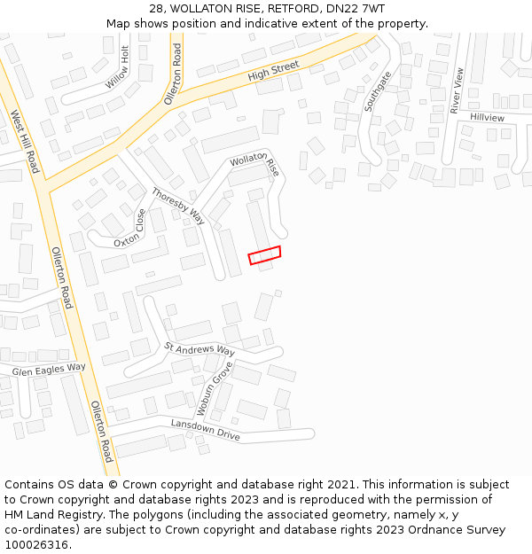 28, WOLLATON RISE, RETFORD, DN22 7WT: Location map and indicative extent of plot