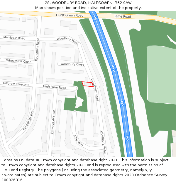 28, WOODBURY ROAD, HALESOWEN, B62 9AW: Location map and indicative extent of plot